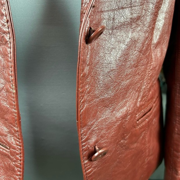 Vintage 70s Genuine Leather Burgundy Jacket - Picture 7 of 9